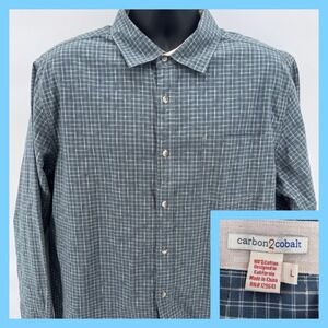 Carbon2Cobalt Men's Blue Plaid Long Sleeve‎ Button Up Shirt Size L 100% Cotton
